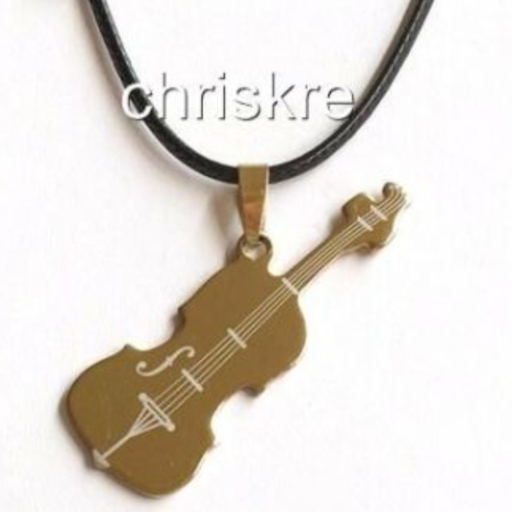 Gold Tone Stainless Steel Violin Necklace Fiddle Music Musician Teacher Gift 18"